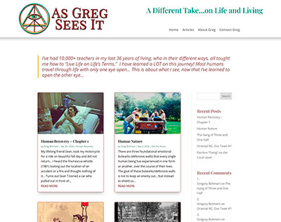 Screen shot of As Greg Sees It (Blog) website designed by T. Caroon Web Design and Development