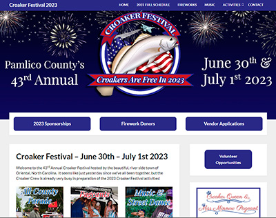 Screen shot of the Croaker Festival website designed by T. Caroon Web Design and Development