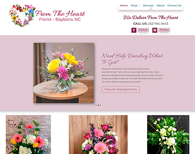 Screen shot of From The Heart Florist website designed by T. Caroon Web Design and Development