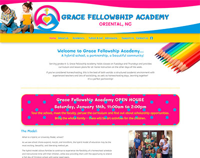 Screen shot of Grace Fellowship Academy website designed by T. Caroon Web Design and Development