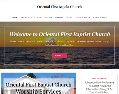 Screen shot of Oriental First Baptist Church website designed by T. Caroon Web Design and Development