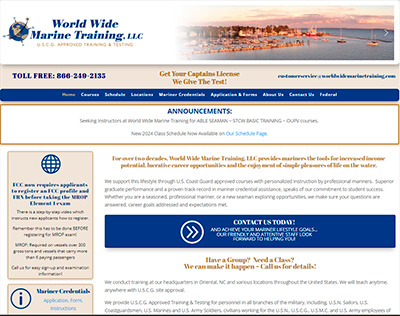 Screen shot of World Wide Marine Training website designed by T. Caroon Web Design and Development
